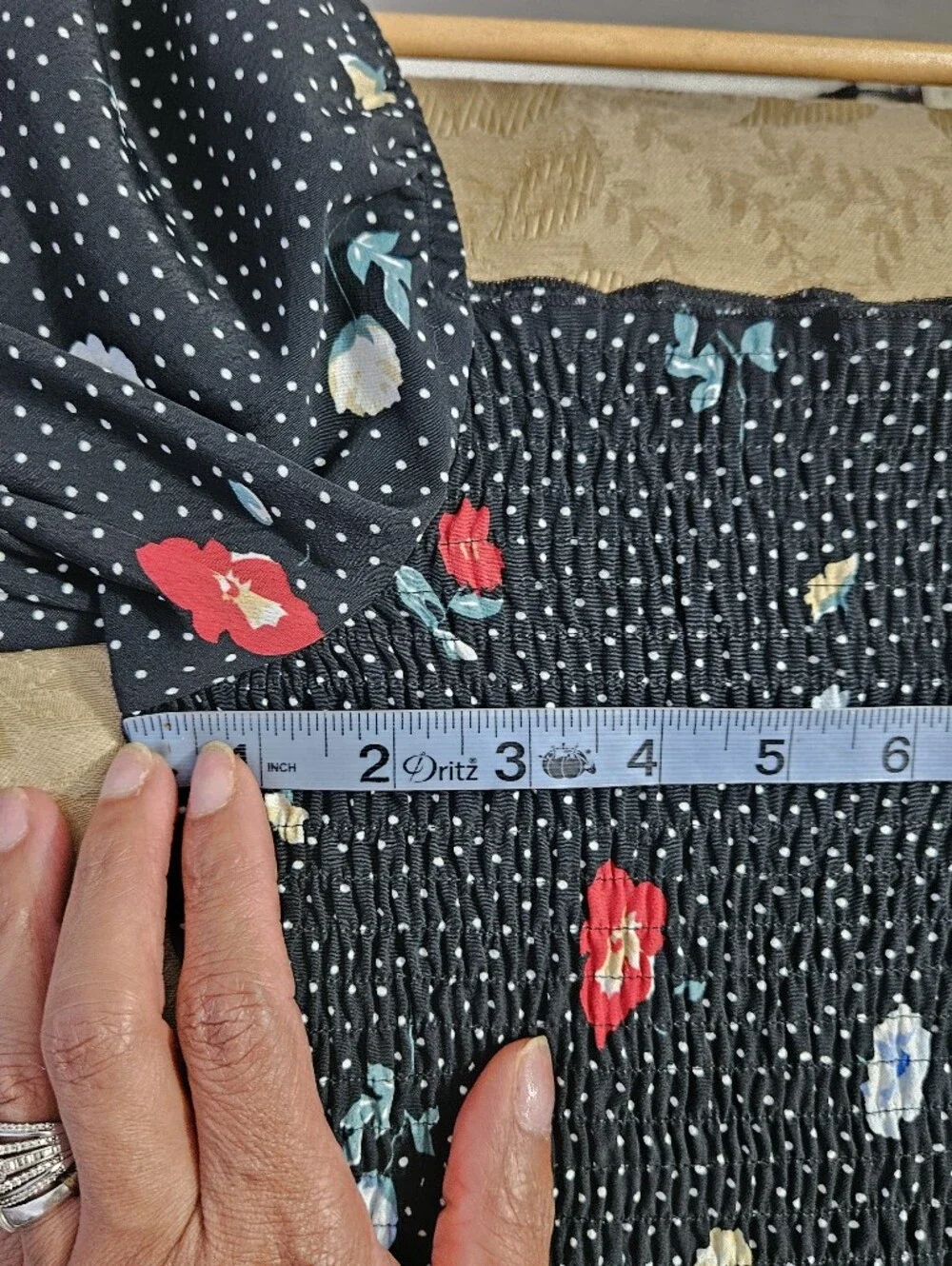 Abercrombie & Fitch Black Floral Smocked Square-Neck Blouse Y2k